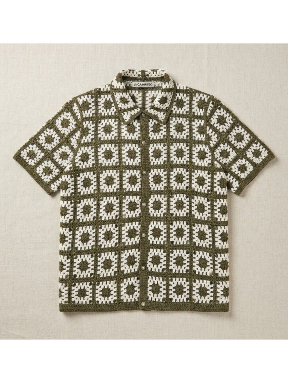 NWOT Luca Mateo Granny Square Crochet Knit Button Up Men’s Size Large